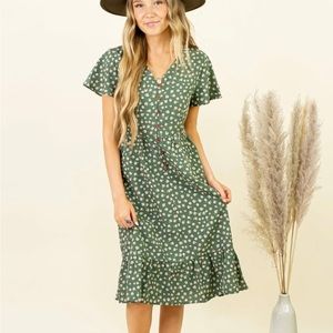 Mika Rose Green Floral Dress Size L